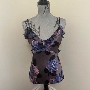 Rebecca Taylor Floral Silk Camisole with Ruffle Details, Size 4